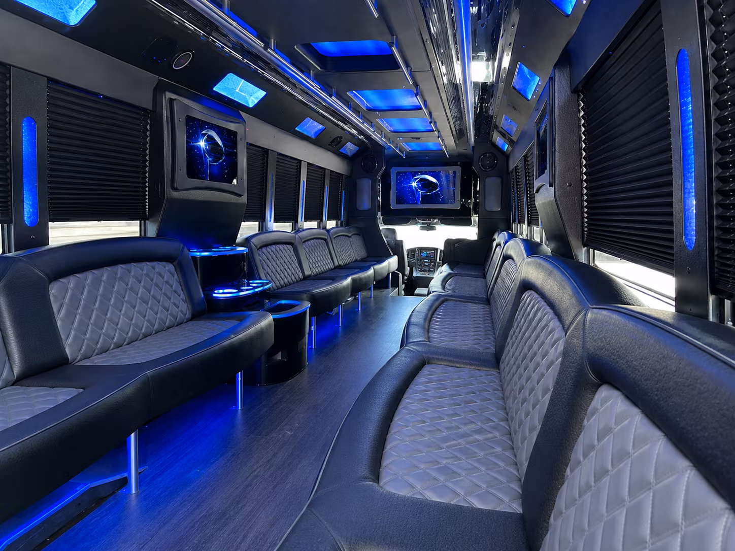 Group beside a Mercedes Sprinter limo in Clovis