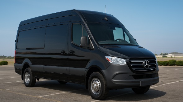 Exterior of Charter Bus Company Modesto's 14 Passenger Sprinter Limousine in Modesto