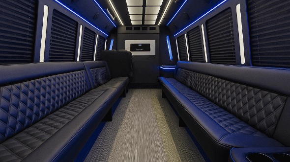 Interior of Charter Bus Company Bakersfield's 25 Passenger Party Bus in Bakersfield