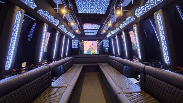 Interior of Clovis Party Bus Company's 25 Passenger Party Bus in Clovis