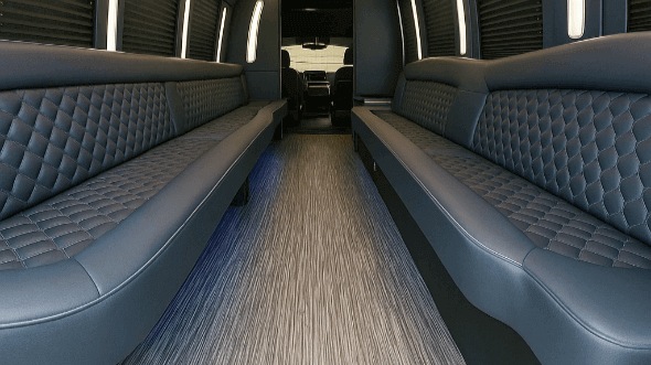 Interior of Charter Bus Company Fresno's 40 Passenger Party Bus in Fresno