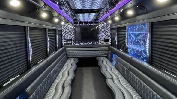 Interior of Charter Bus Company Hanford's 50 Passenger Party Bus in Hanford