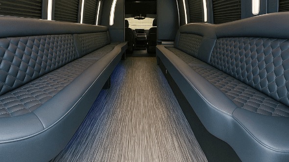 Interior of Charter Bus Company Visalia's 50 Passenger Party Bus in Visalia