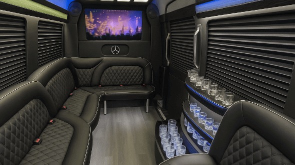 clovis 14 passenger sprinter limousine inside